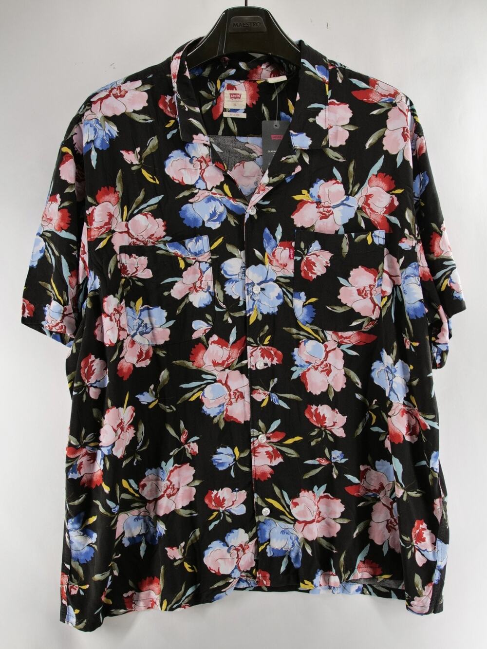 Levi's Men's XL NWT Classic Camp Shirt Black Floral Button Up Short Sleeve
